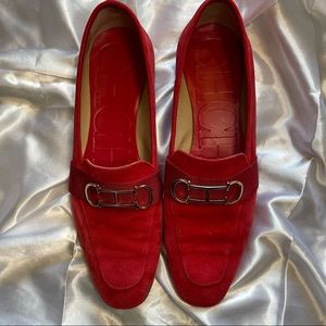 Carolina Herrera Suede Loafers Size 38 EU Red Logo